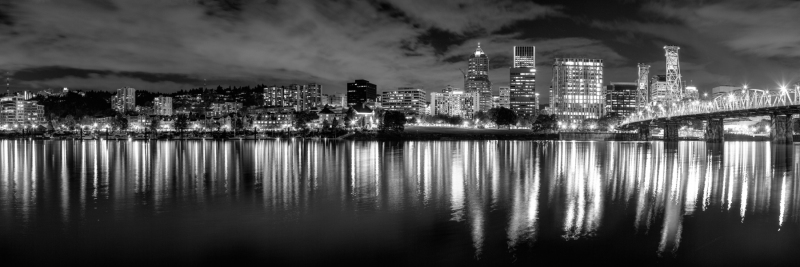 Portland at Night Black & White